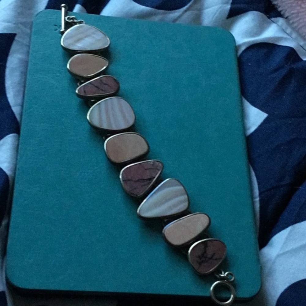 ❤️925 Sterling Silver Rhodonite Bracelet EUC
